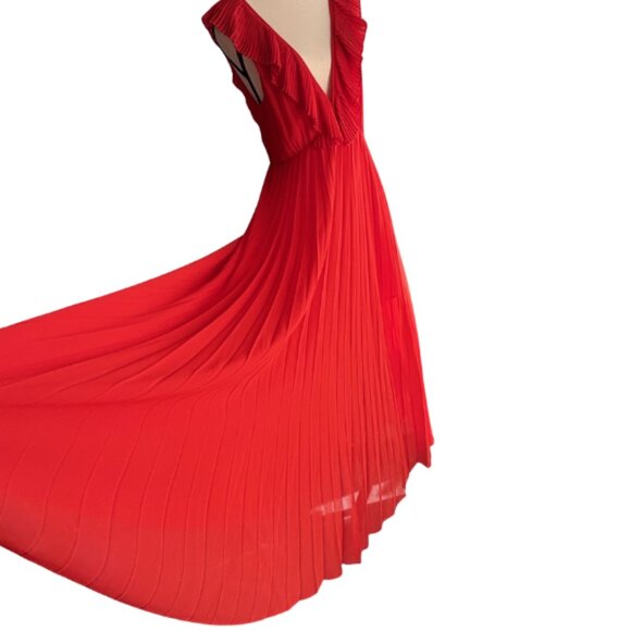 ZARA ORANGE GORGEOUS PLEATED CHIFFON MAXI DRESS WITH OPENED BACK, SZ. M, NWT - Picture 4 of 12